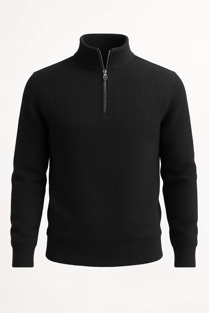 Black WaffleZip Mockneck