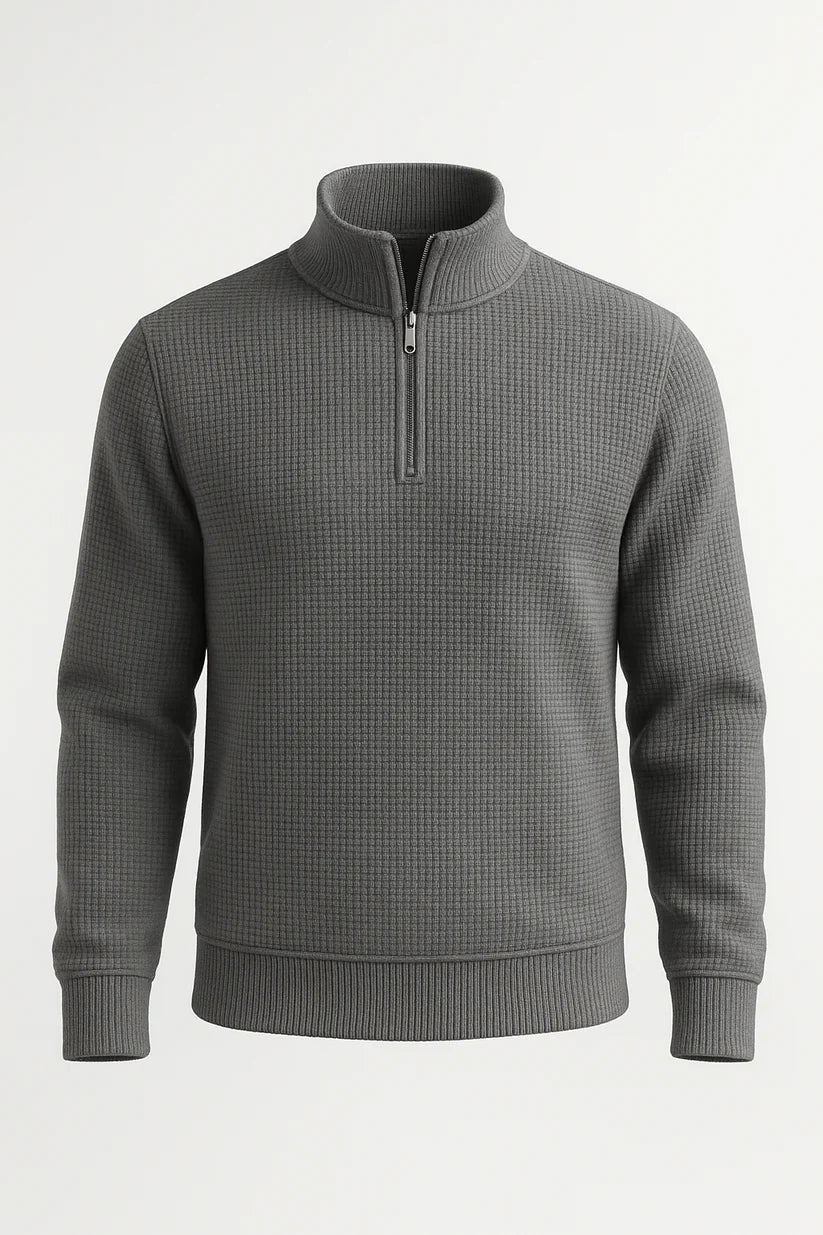 Gray WaffleZip Mockneck