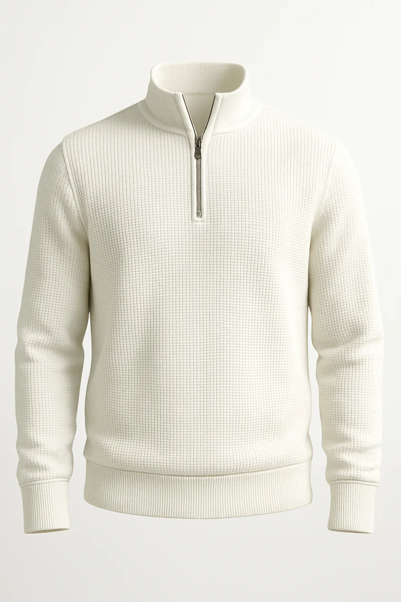 White WaffleZip Mockneck