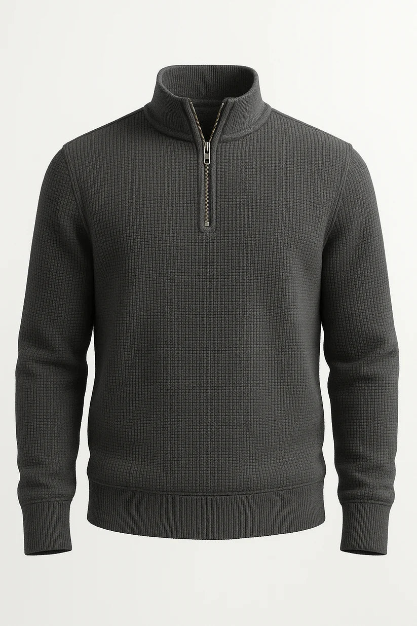 Charcoal WaffleZip Mockneck