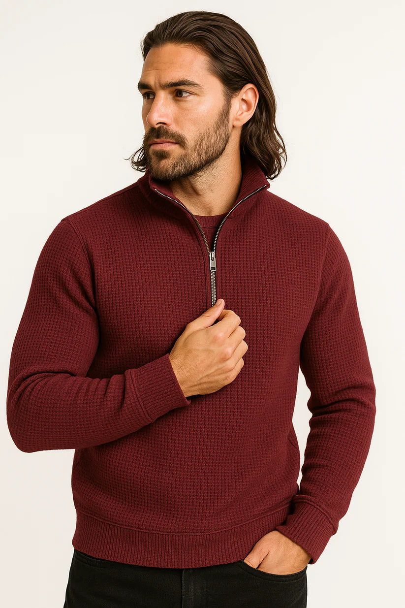 Maroon WaffleZip Mockneck