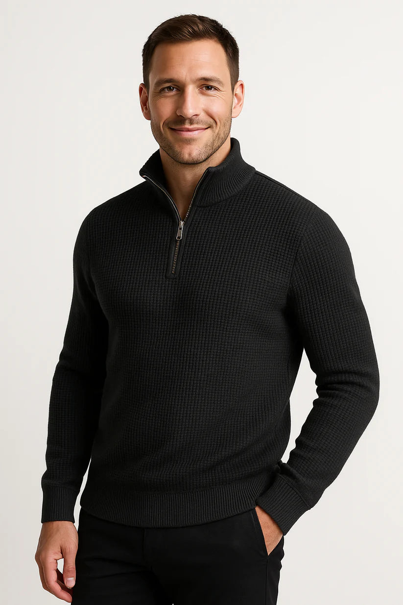 Black WaffleZip Mockneck