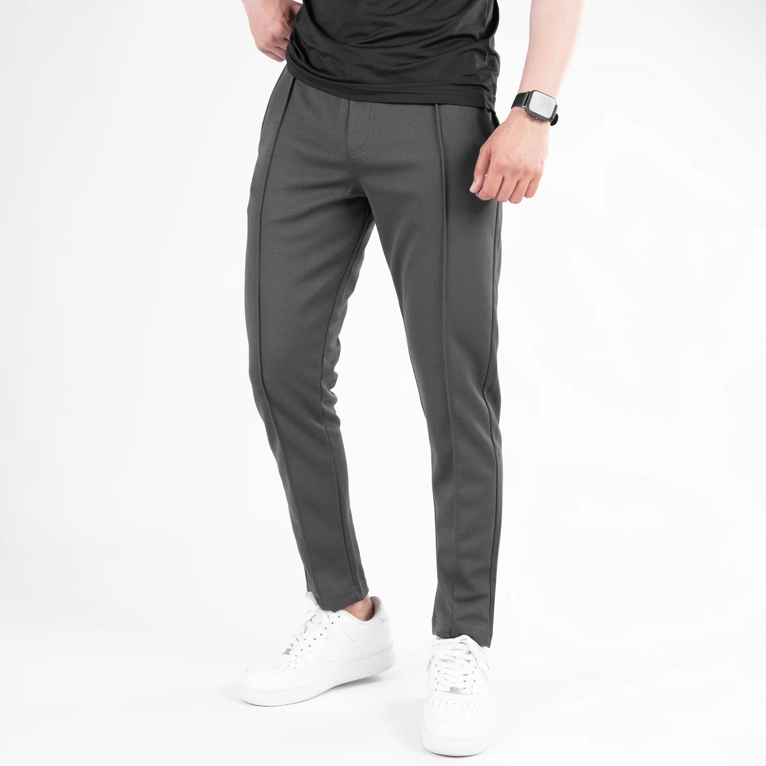Dark Gray Fitted Front Stitch Pants