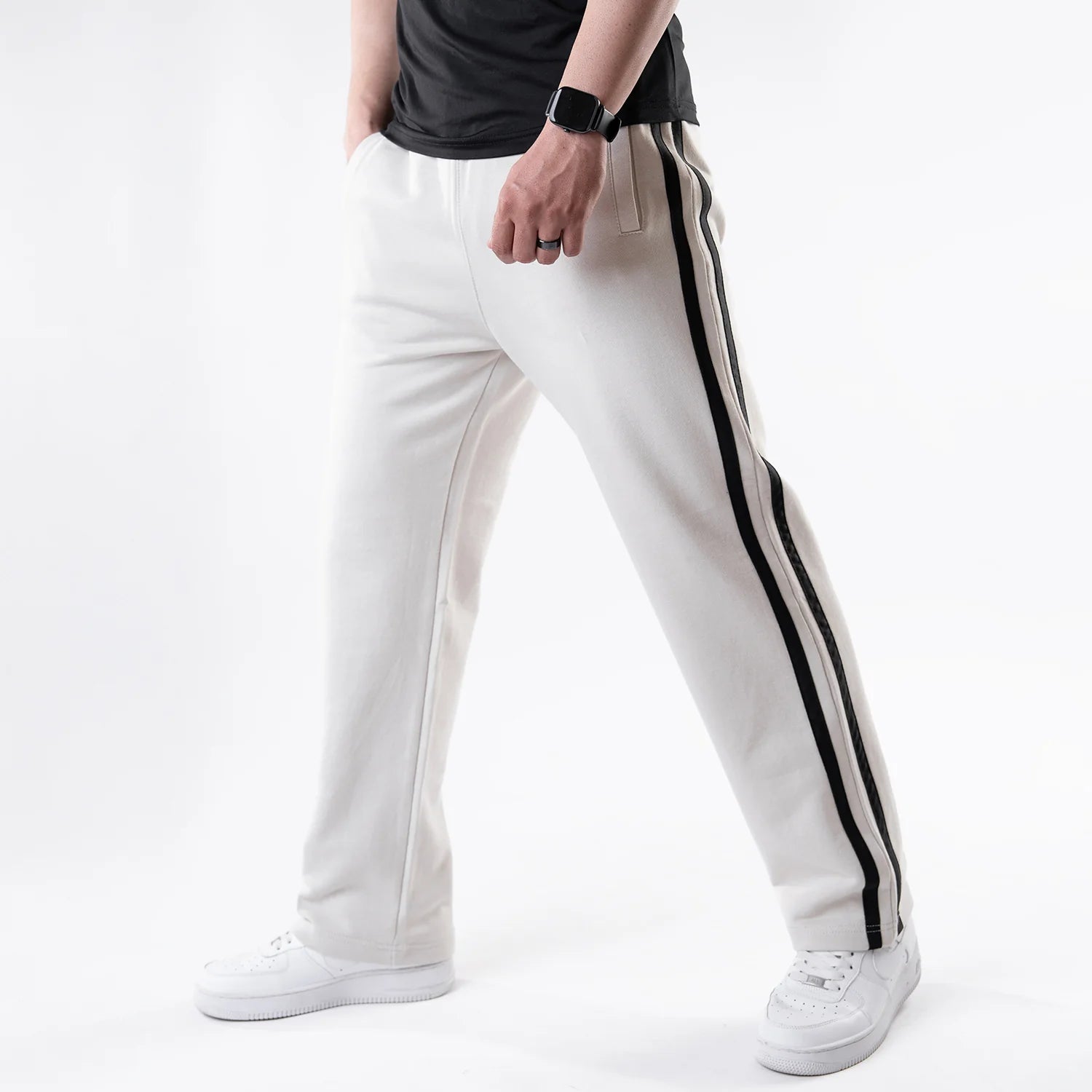 Off-White Wide Leg Trouser with Two Black Stripes